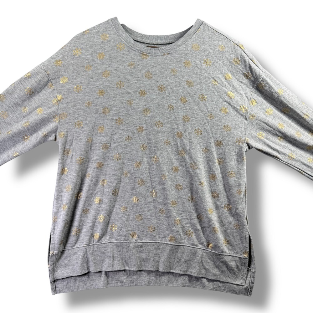 Awake Womens Large Long Sleeve T-Shirt Gray Gold Snowflake Crew Neck Top